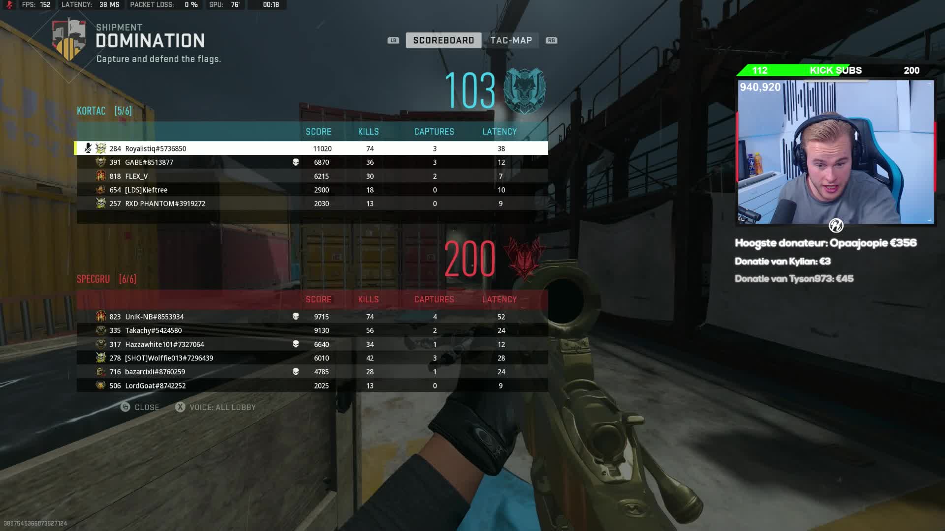 Roy (level 33) moet bekomen van zijn 74 kills
